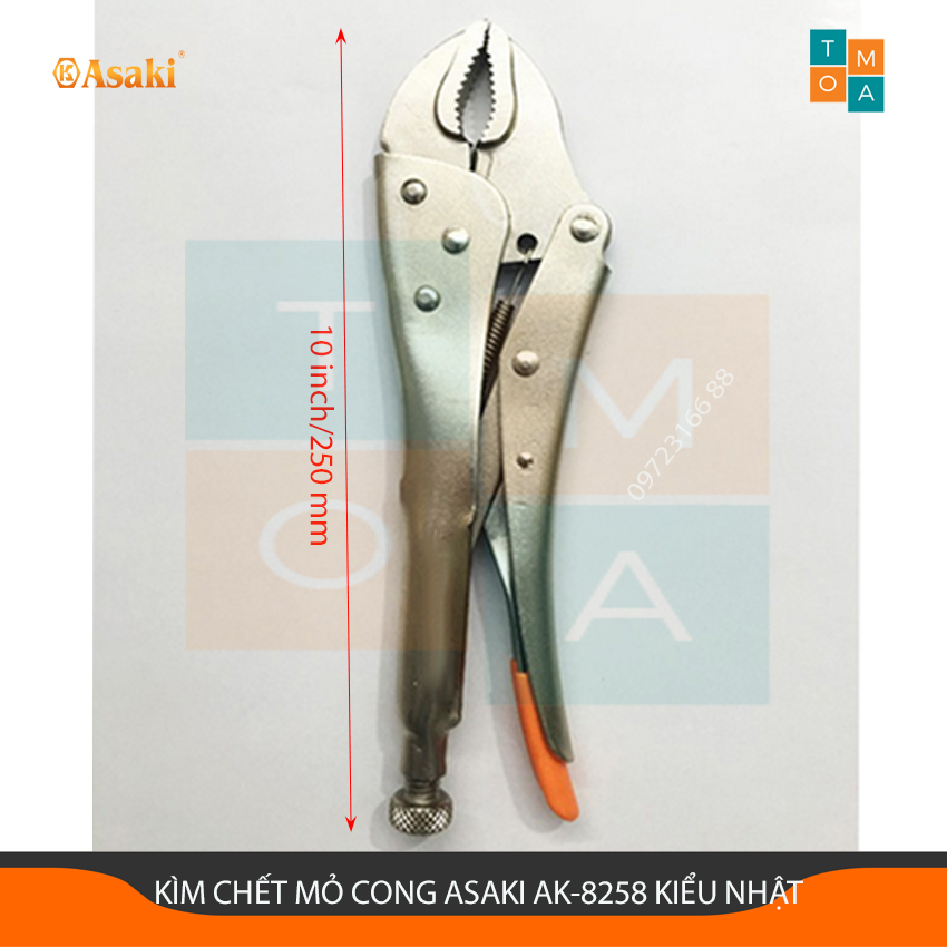 Kìm chết mỏ cong asaki ak-8258 10 inch/250 mm, kìm bấm mỏ oval asaki, sản phẩm phân phối chính hãng,kìm bấm mỏ asaki kiểu nhật -tsui ak-8258