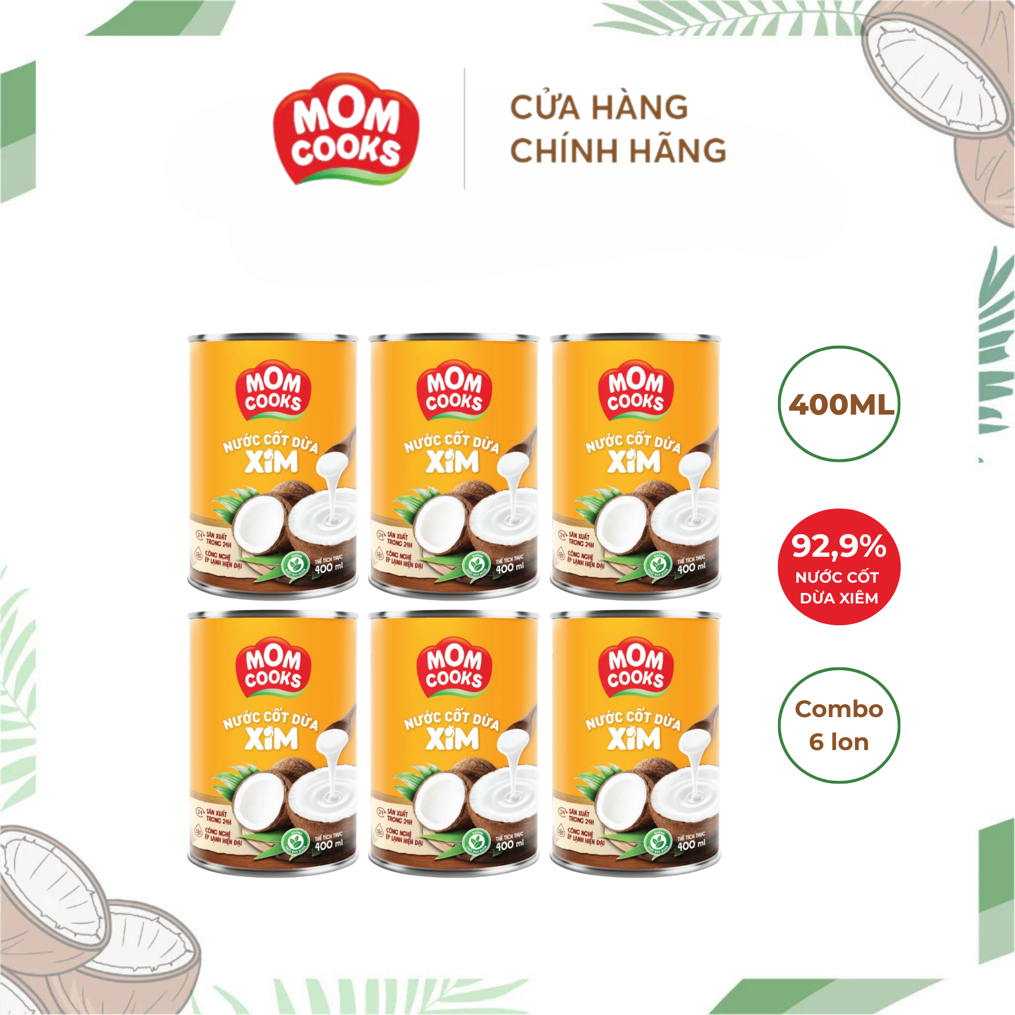 Combo 6 lon Nước cốt dừa Mom Cooks 400ml/lon