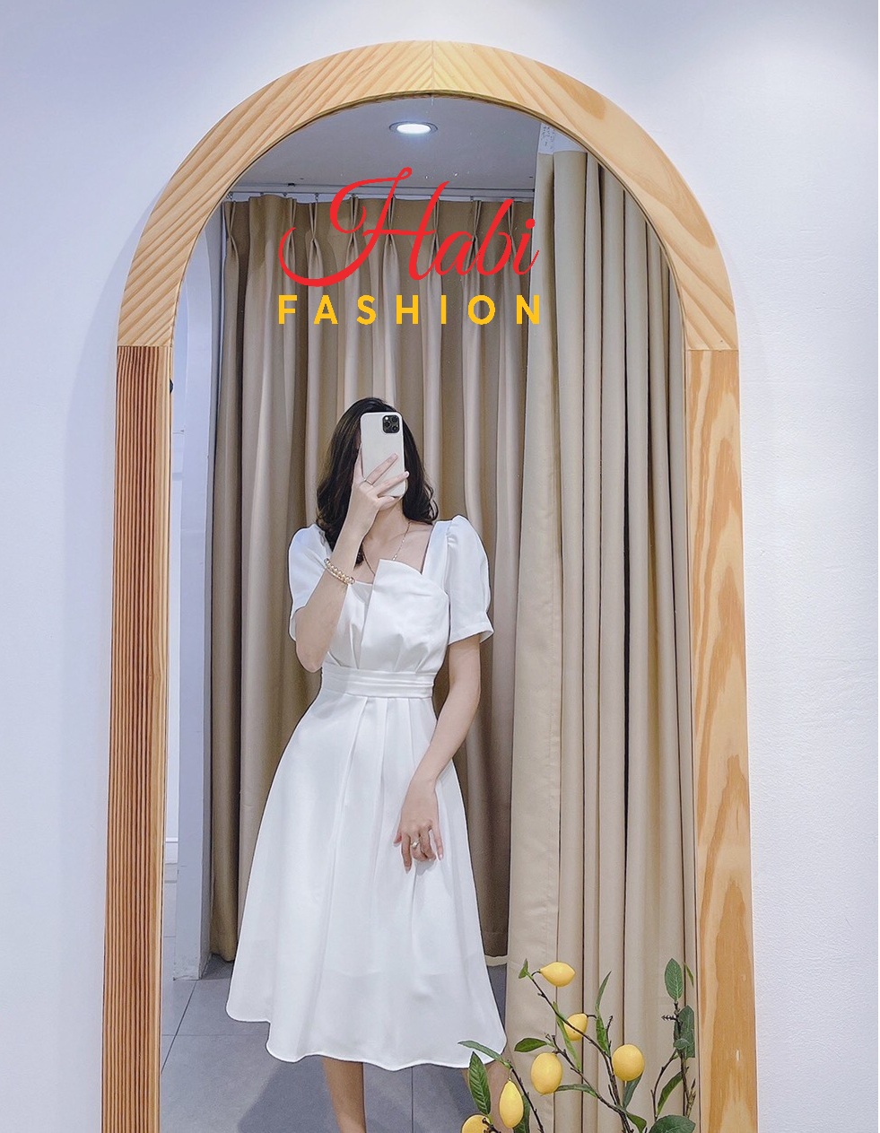 Đầm dự tiệc, váy đầm trắng xếp ly eo thiết kế cao cấp cổ vuông xếp ly eo sang chảnh sịn sò