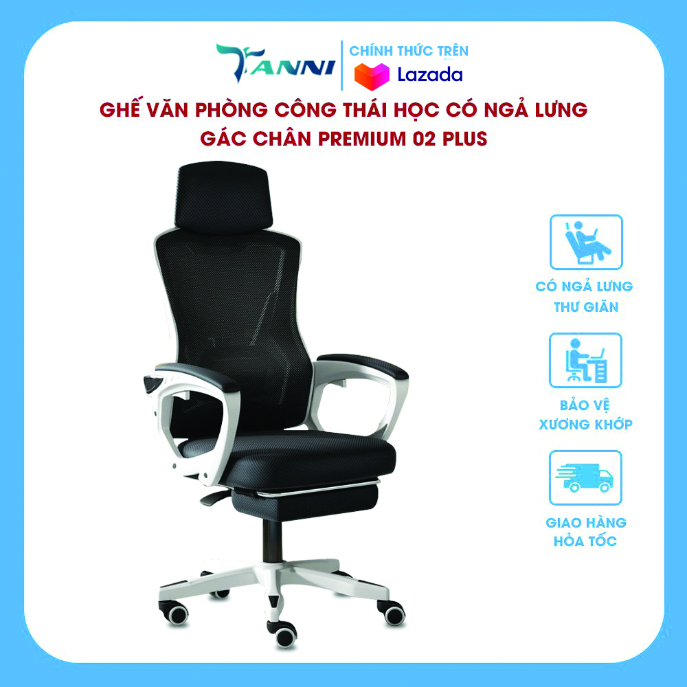 Ghế Xoay Văn Phòng Công Thái Học Ergonomic Có Ngả Lưng TANNI Premium 02 Plus, Ghế Xoay Gaming Cao Cấp Nhập Khẩu