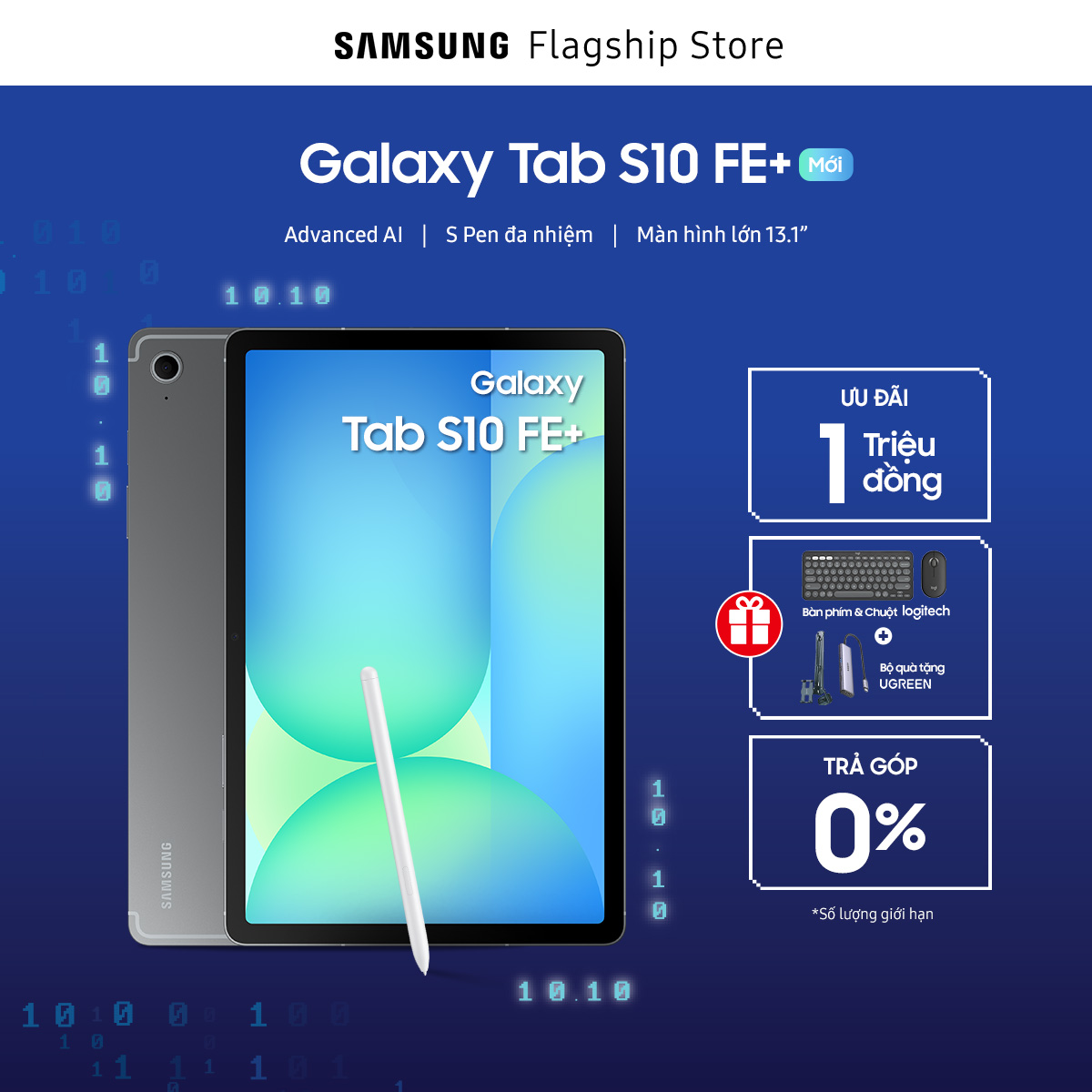 [MEGA SALE TỪ 20H 09.10] [COMBO QUÀ LOGITECH VÀ UGREEN] [KIỂM TRA GIỎ HÀNG] Máy tính bảng Samsung Galaxy Tab S10 FE+ (8GB/128GB), Advanced AI, S Pen đa nhiệm, Màn hình lớn 13.1"