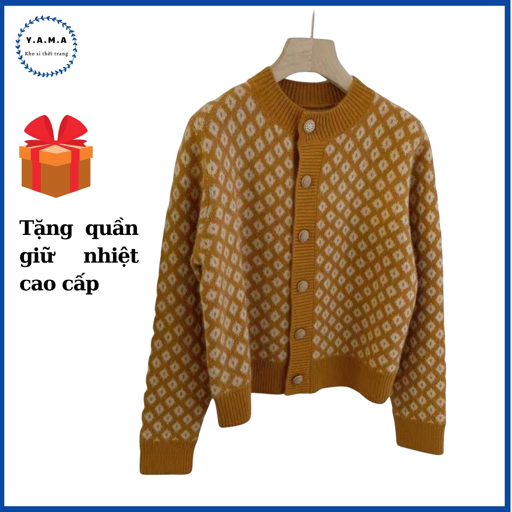 ( Xả Kho ) Áo khoác len Cardigan, áo len dạo phố hàng Quảng Châu cao cấp YAMA A01 phối cúc ngọc .