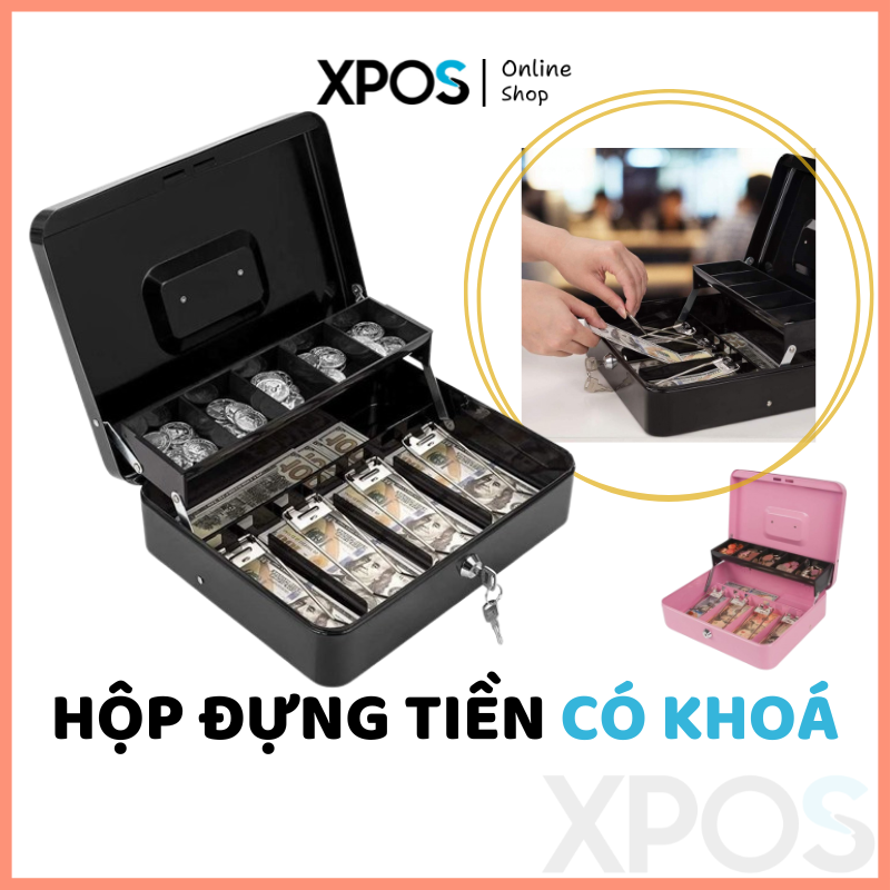 Hộp đựng tiền bằng kim loại có chìa khoá nhỏ gọn, tiện lợi sử dụng - Mới 100%