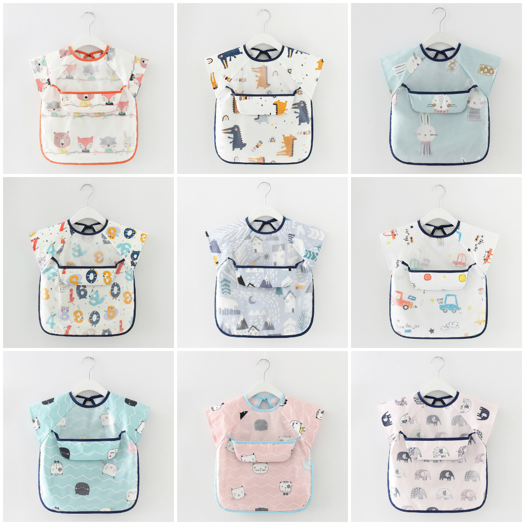 Áo yếm ăn dặm ngắn tay có máng cho bé (AAD09NT)