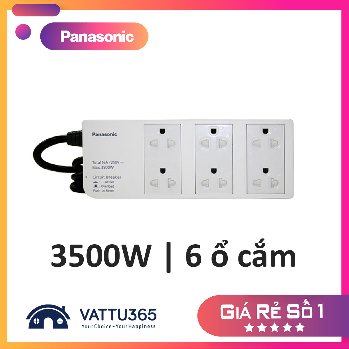 Ổ cắm có dây panasonic wchg2836 3500w, 6 ổ cắm