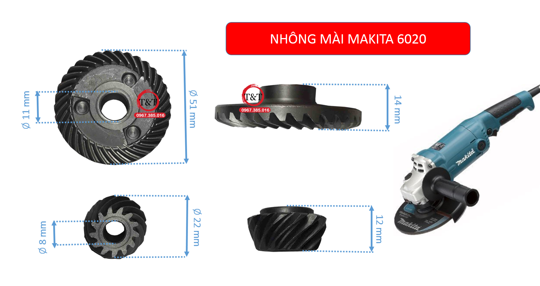 Bánh răng mài makita 6020, nhông mài góc mkt 6020
