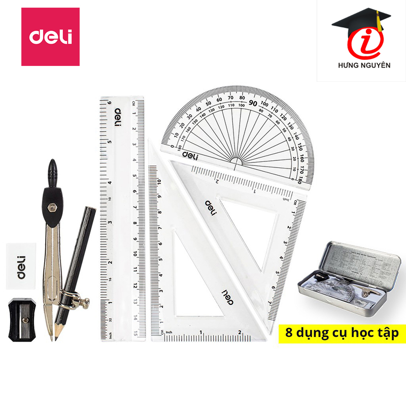 Bộ Compa + thước 8 loại hộp sắt G30505 (Deli)