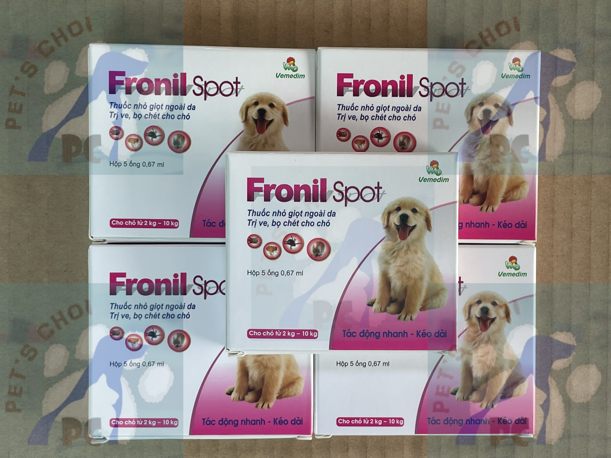 Hộp 05 ống Fronil Spot - Phòng ngừa và tiêu diệt sạch ve rận cho chó mèo - Vemedim Fronil Spot hộp 5 ống