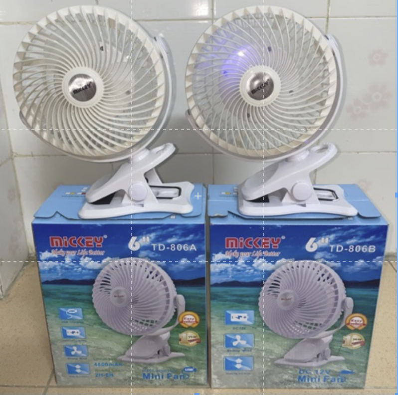 Quạt sạc kẹp tích điện Mickey 6" TD-806A