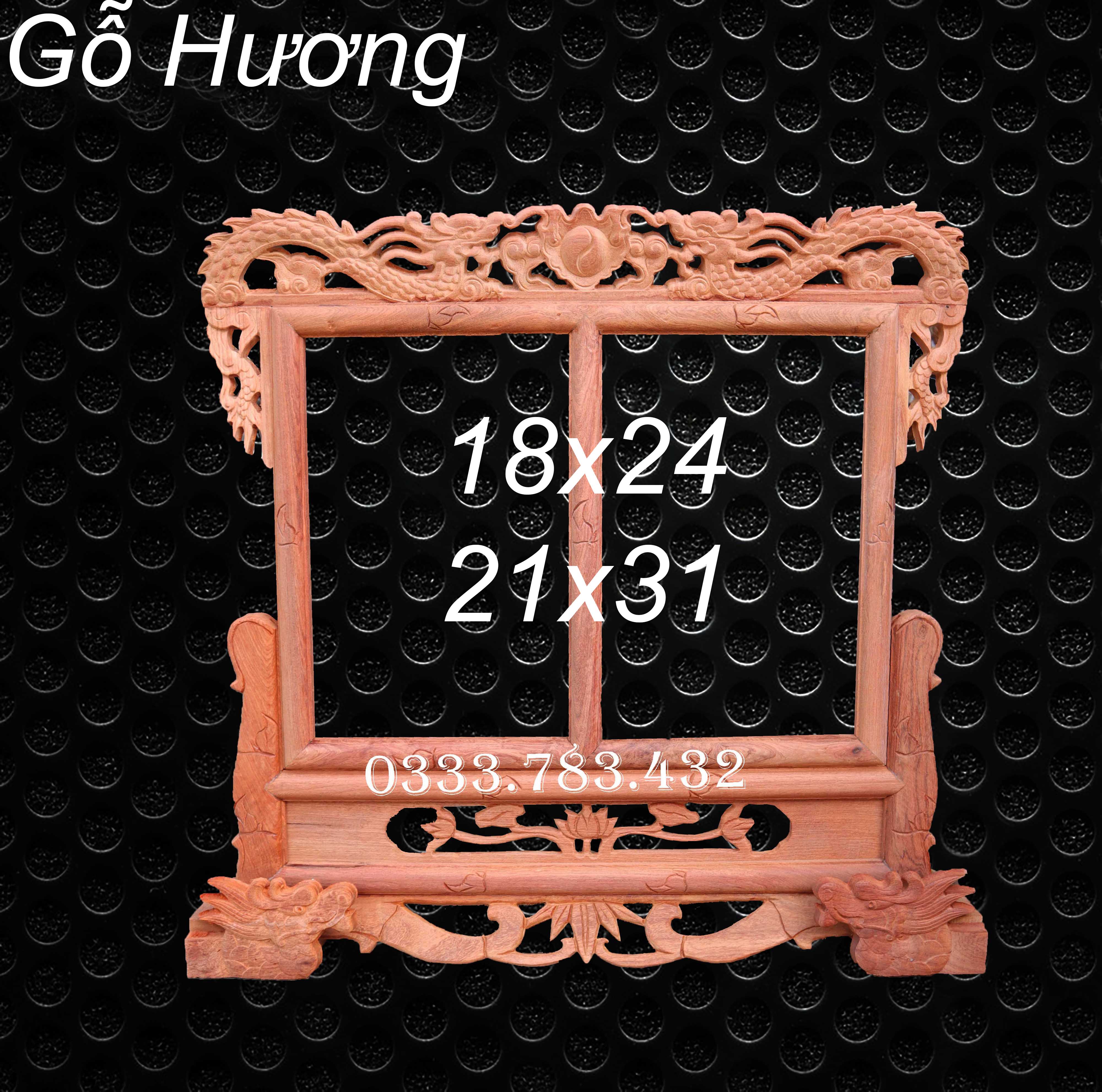 Khung ảnh thờ rồng đôi gia tiên gỗ hương khung hình thờ đôi song long