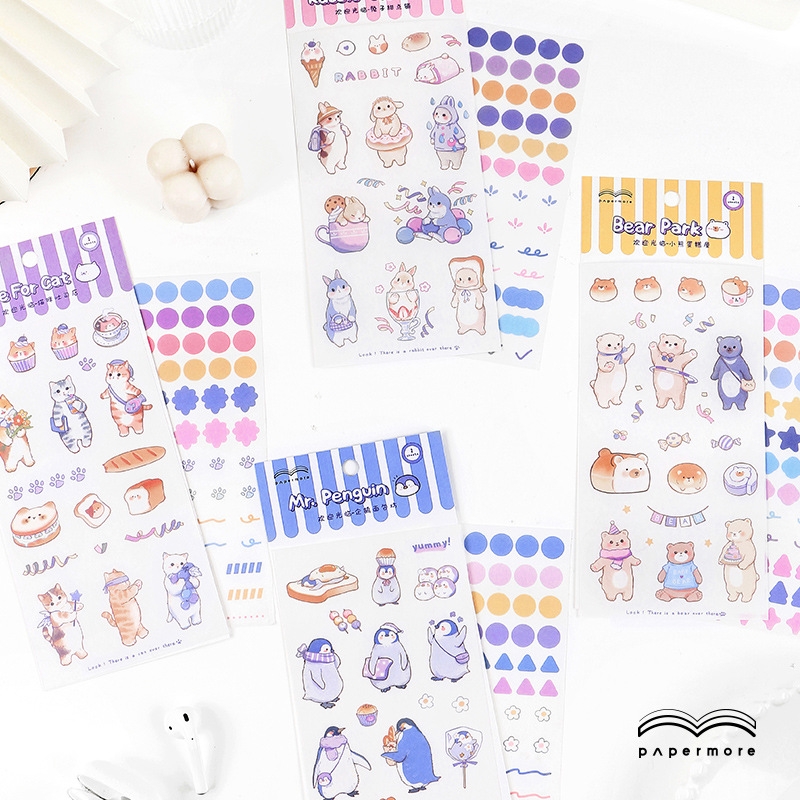 Set 2 tấm đồ chơi hình dán họa tiết động vật siêu cute trang trí sổ tay, Sticker dễ thương sáng tạo sổ lưu niệm