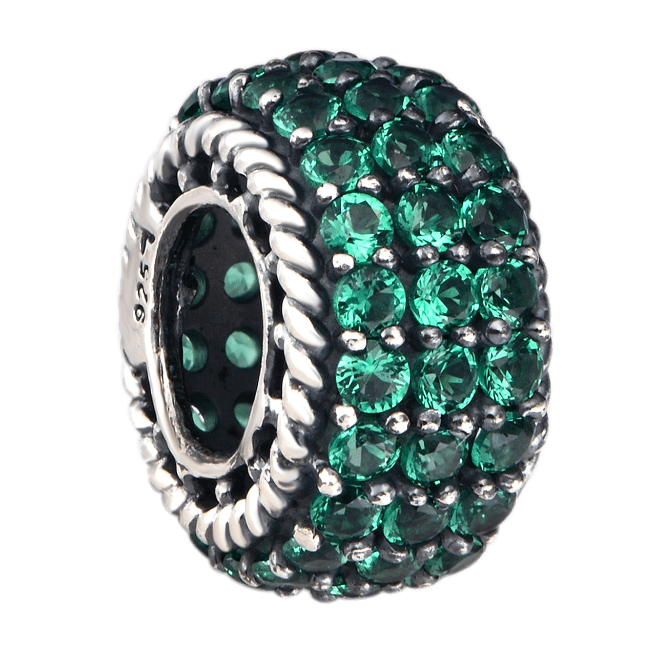 HẠT CHARM XỎ DIY PNJSILVER HÌNH TRỤ ĐÍNH ĐÁ MÀU XANH ZT00A000003