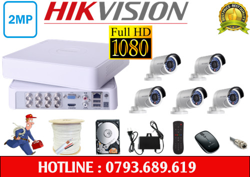 Trọn bộ camera 5 mắt hikvision 2.0mp full hd - bộ 5 camera hikvision đầy đủ vật tư_ tặng kèm 50m dây