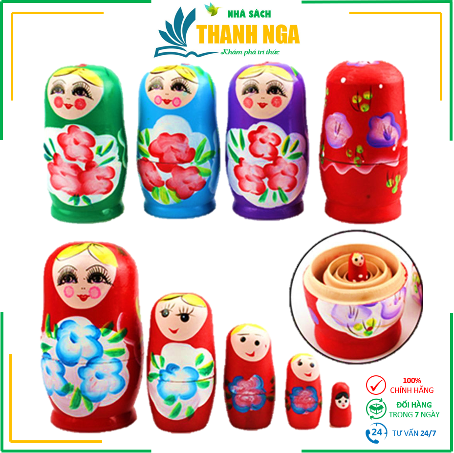 Set 5 mô hình đồ chơi búp bê Nga Matryoshka bằng gỗ từ nhỏ đến lớn có thể lồng vào nhau