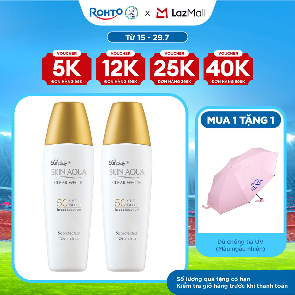 [VB] Bộ 2 Kem chống nắng Skin Aqua dưỡng trắng, kiểm dầu, dùng hàng ngày dạng sữa Sunplay Skin Aqua Clear White Eco Việt Nam SPF50, PA++++ 25g