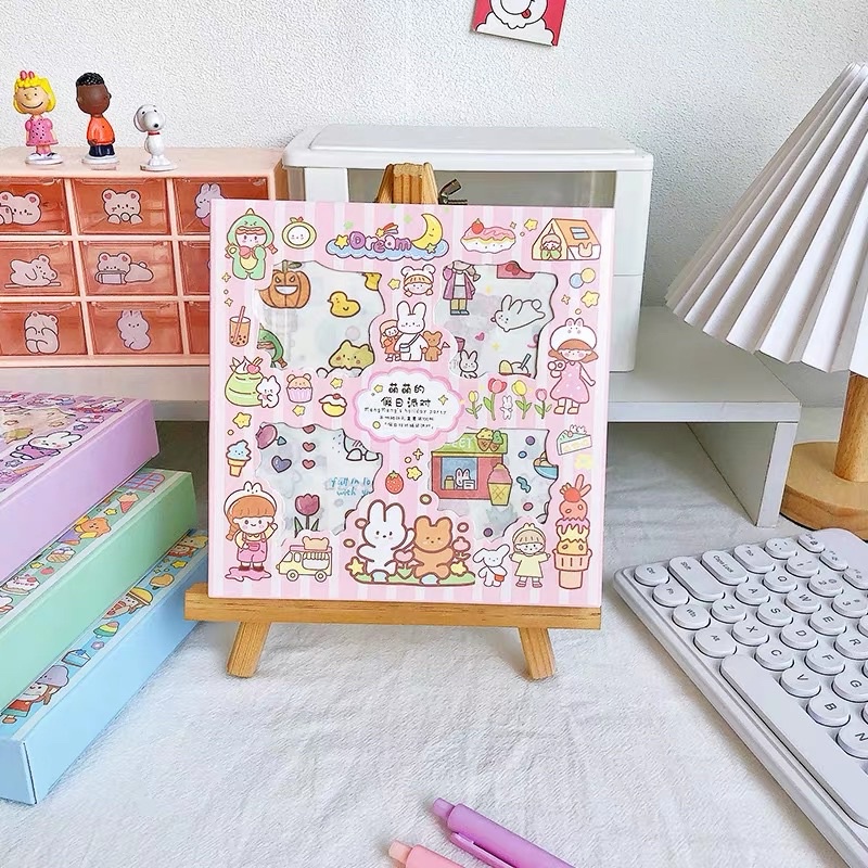 Hộp 100 tấm sticker dán cô gái dễ thương trang trí sổ tay, laptop, ốp điện thoại...mimomart