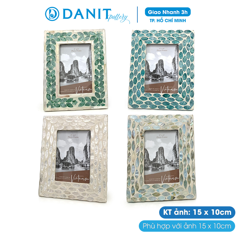 Khung ảnh để bàn, Khung ảnh sơn mài gắn trai decor viền lá dành cho ảnh 10x15cm ván MDF mặt kính, làm quà tặng - Danit Pottery