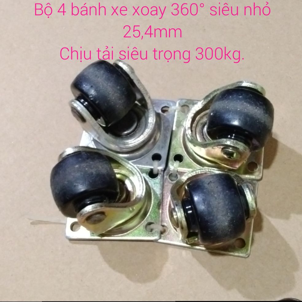 [HCM]Bộ 4 bánh xe siêu nhỏ chỉ 25,4mm chịu tải 300kg. Xoay 360°  Hàng tháo máy của Nhật y hình.