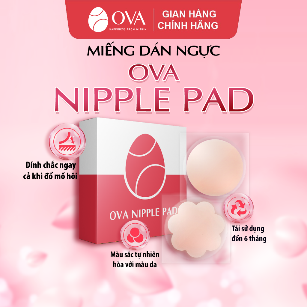 Miếng dán ngực silicon cao cấp OvaPink Nipple Pad siêu dính, thật như da tự nhiên, tái sử dụng 6 tháng, che đầu ti, nhũ hoa.