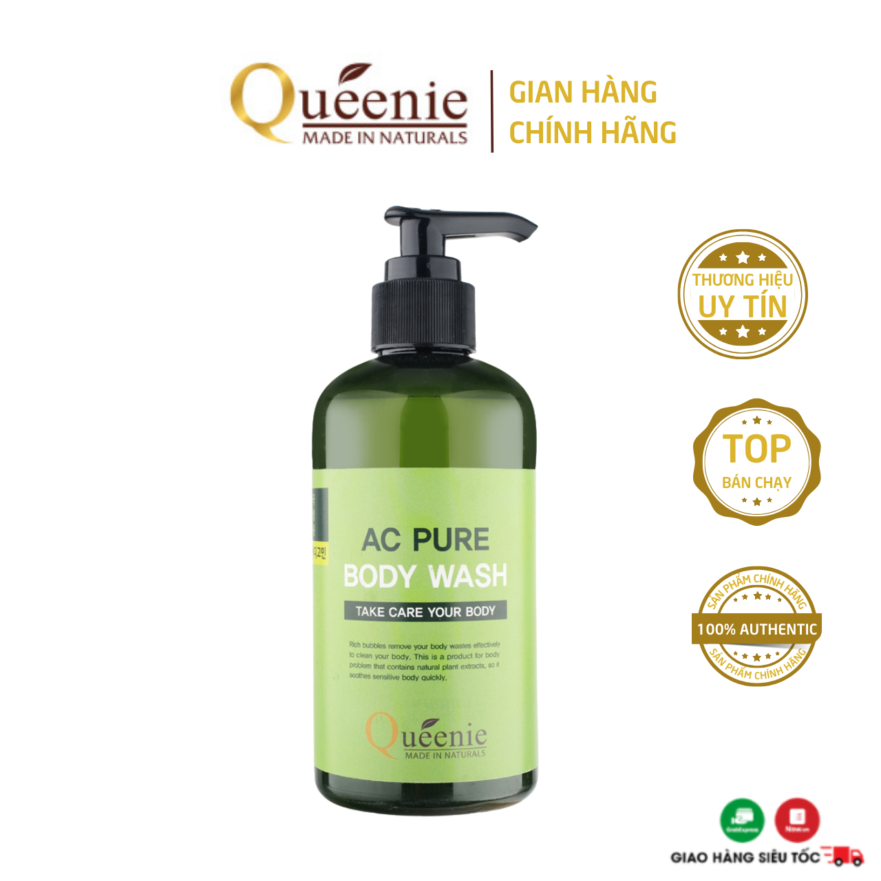 Sữa tắm thảo dược Queenie AC Pure 250ml - cho da mềm mịn, thư giãn với hương thơm dịu mát của thảo dược.