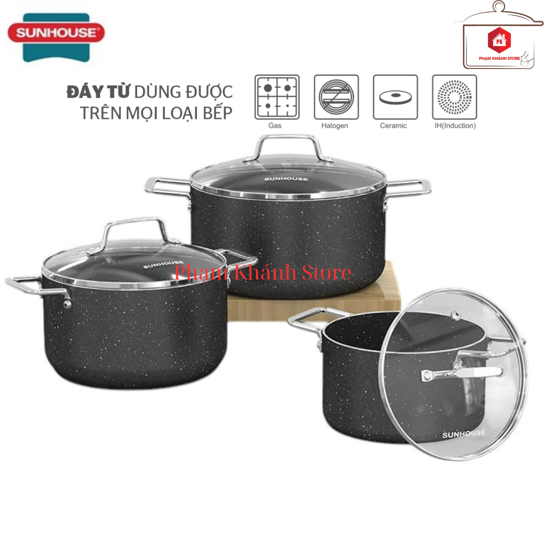 Bộ nồi siêu bền đá đáy từ sunhouse shg7878mb hàng chính hãng