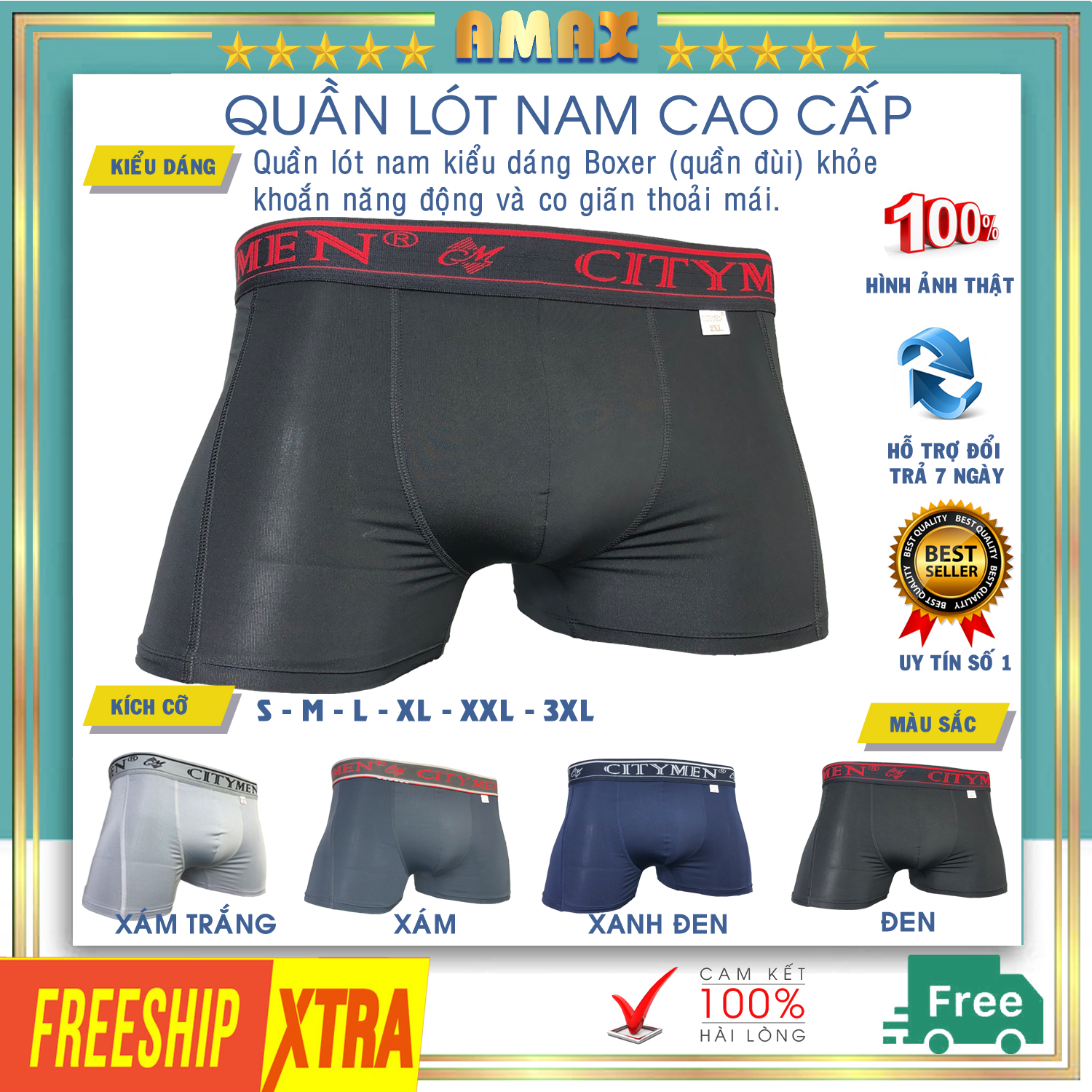 Quần xì nam Boxer cao cấp quần lót nam đùi có big size lớn cho người to mập