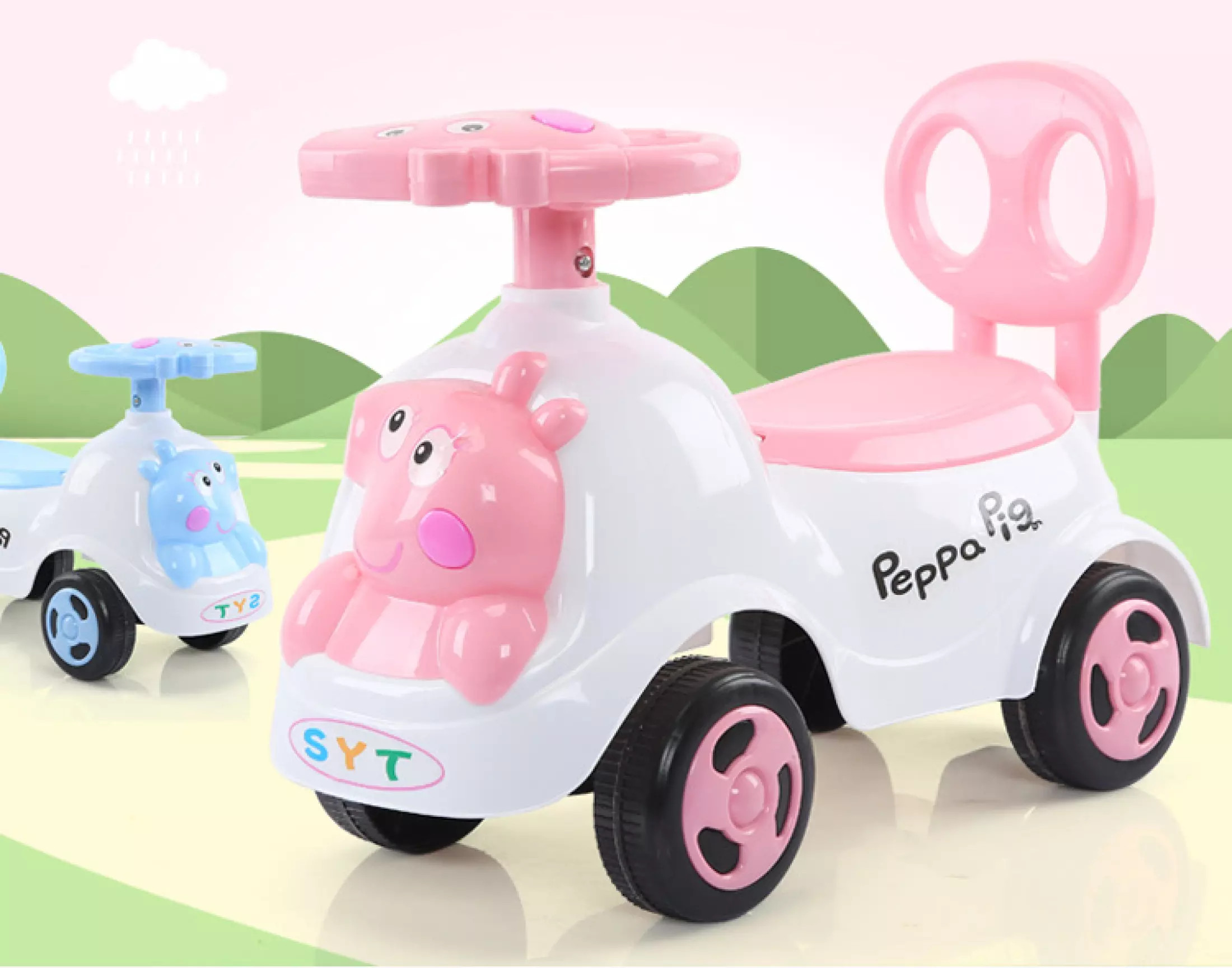 [HCM]Xe chòi chân cho bé thăng bằng heo peppa - Xe lắc heo cho bé 2in1 có nhạc , tựa lưng và cốp ( xe lắc cho bé )