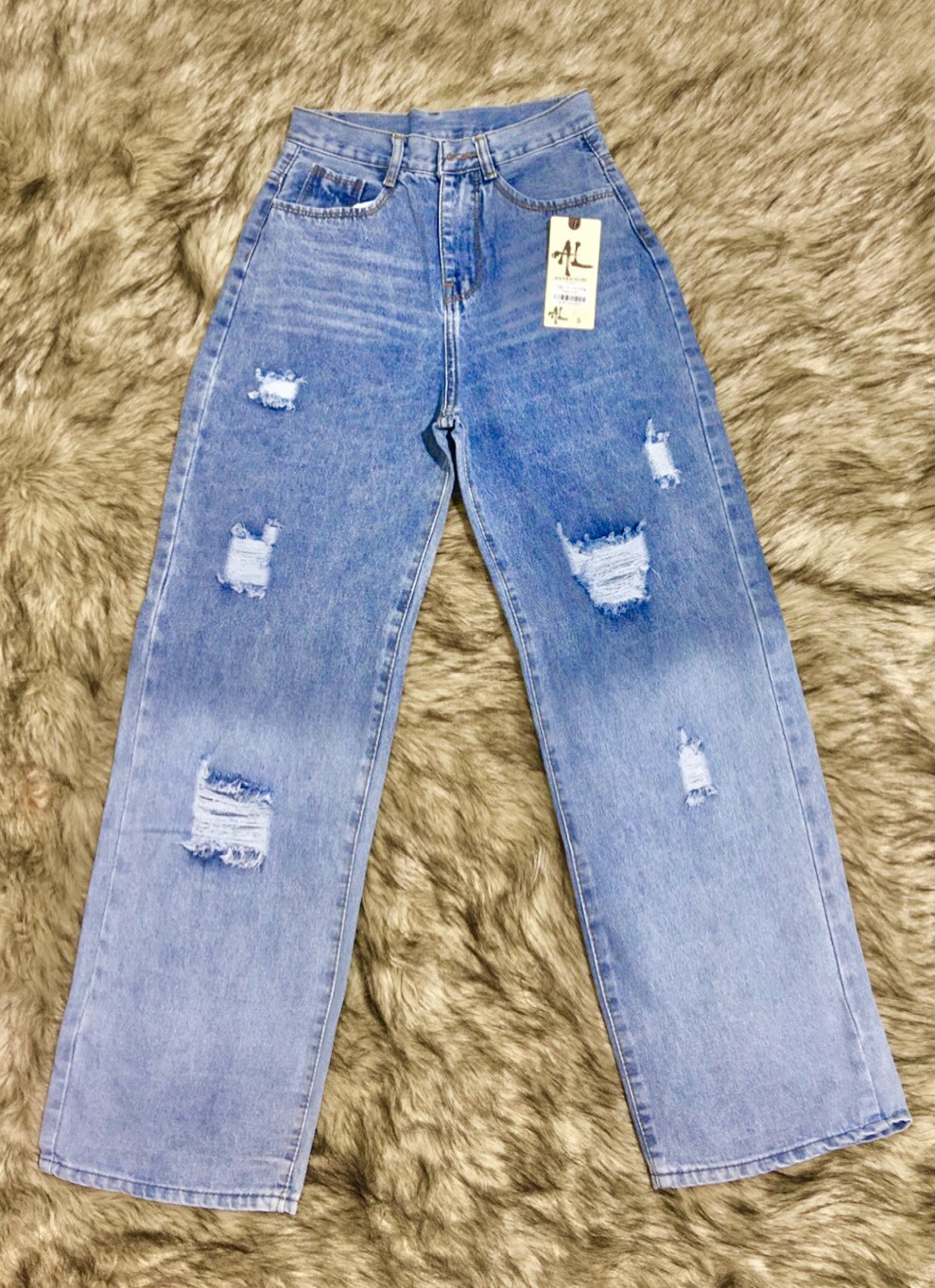 Quần Jeans Baggy Nữ Dài Kiểu Rách Dáng Suông