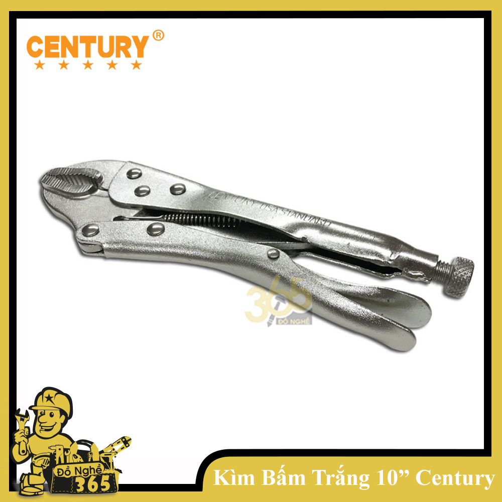 Kìm bấm chết xi trắng 10" (250mm) Century , miệng kìm được thiết kế theo kiểu hình bầu dục, và có nhiều răng nhỏ, mục đích để giữ chặc vật cần kẹp và vặn không bị trượt