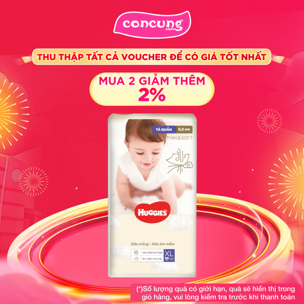 Tã quần Huggies Thin & Soft (XL, 12-17kg, 62 miếng)