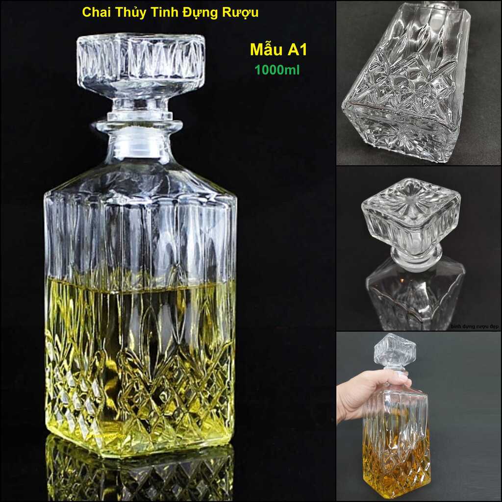 Vỏ Chai Đựng Rượu 1 Lít cao cấp mẫu vuông - Chai Thủy Tinh 1000ML siêu trong