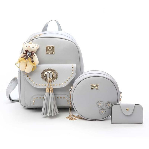 Balo Da Nữ Set Balo Da Hàn Quốc 4 Món Balo, Túi, Ví, Gấu mini siêu xinh