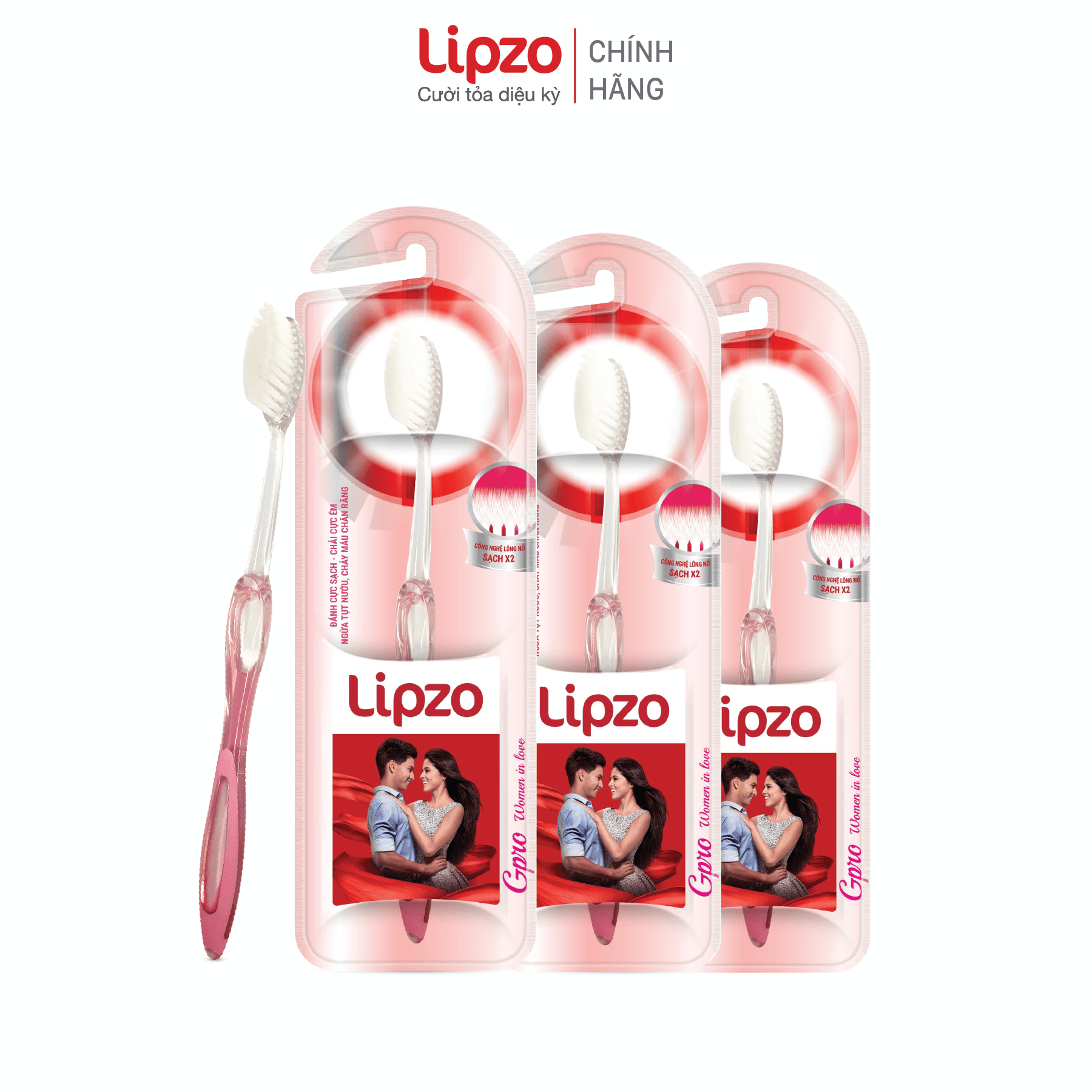 Bàn chải đánh răng lipzo gpro phù hợp nữ giới công nghệ nano kháng khuẩn lông nở kết hợp chỉ tơ nha khoa siêu mềm mảnh
