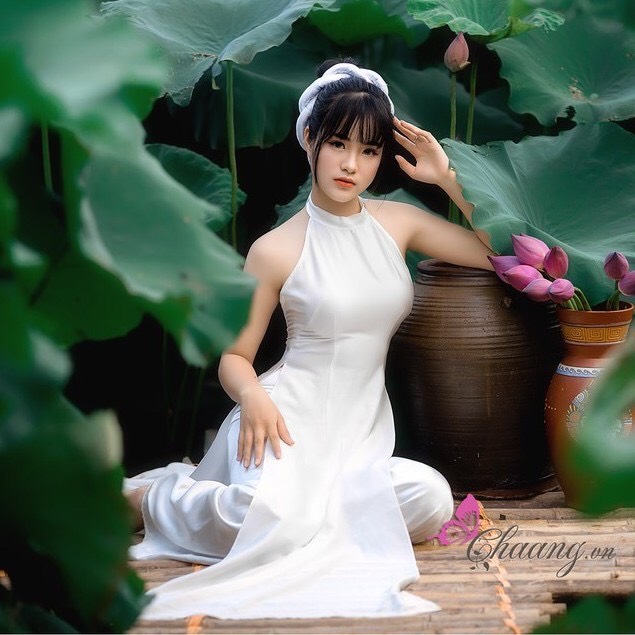 Bộ yếm dáng dài chụp sen kèm mấn