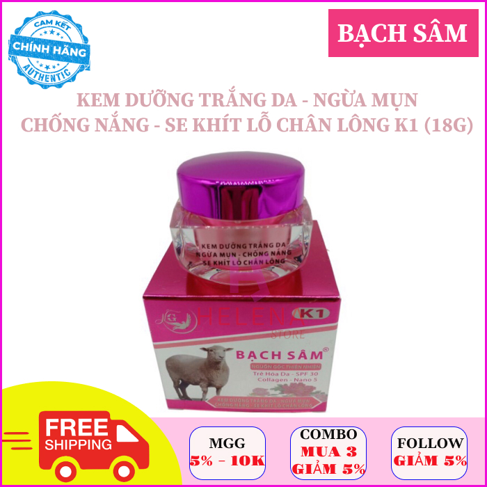 Kem Dưỡng Trắng Da Mặt, Kem Chống Nắng Bạch Sâm K1 Trắng Da, Trị Mụn, Chống Nắng, Se Khít Lỗ Chân Lông (18g)