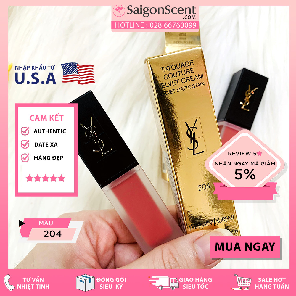 Son kem Ysl Tatouage Couture Velvet Cream Matte Lip Stain - 204 Beige Underground