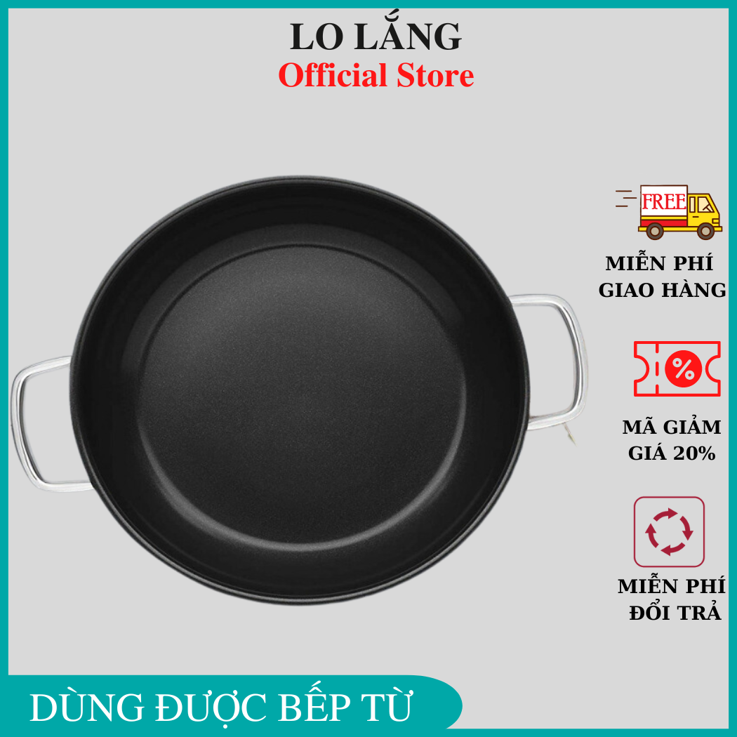 Chảo chống dính sâu lòng 2 QUAI 24cm dùng được bếp từ hàng Việt Nam sơn tĩnh điện chịu nhiệt tốt