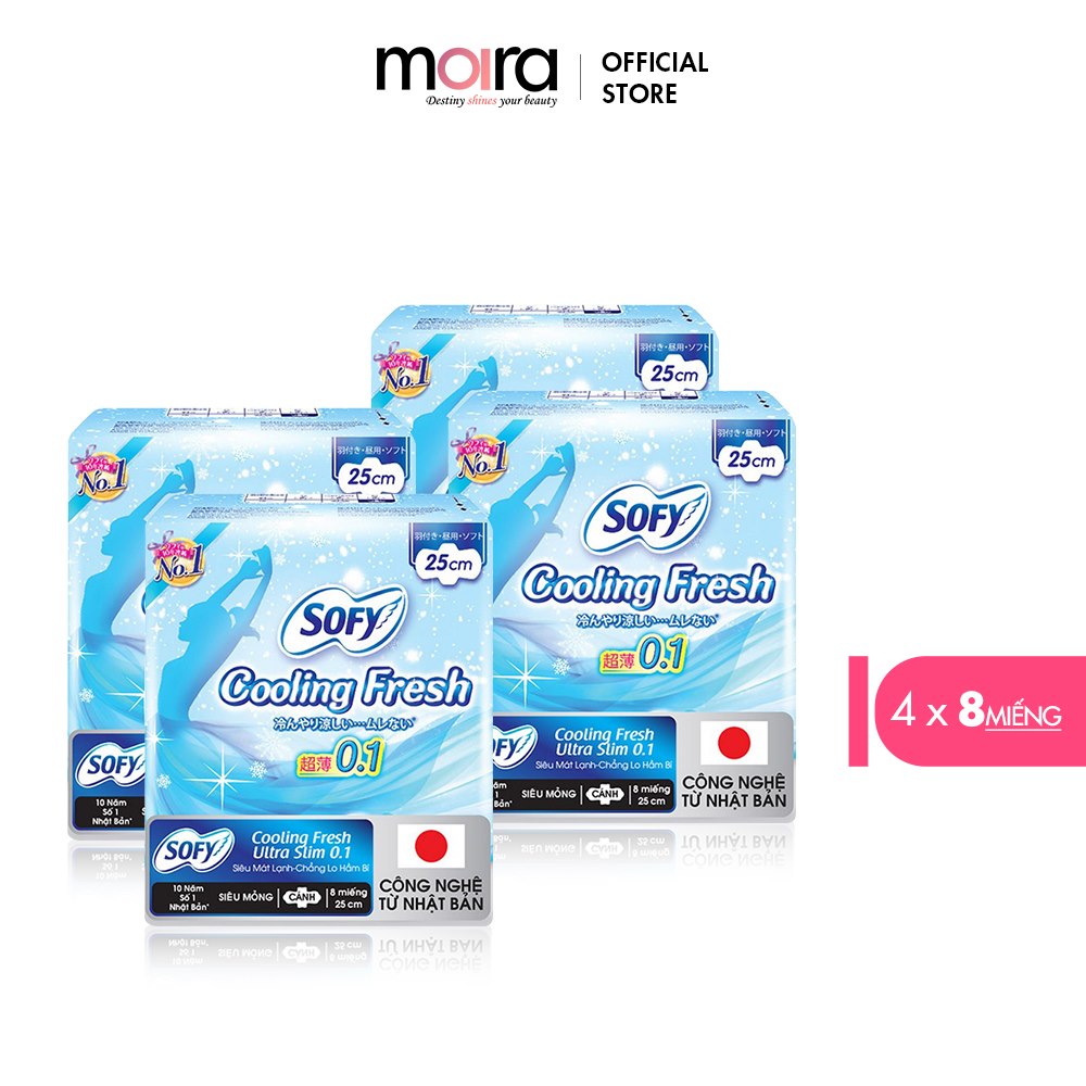 Bộ 4 gói băng vệ sinh sofy cool fresh siêu mỏng 0.1 23cm
