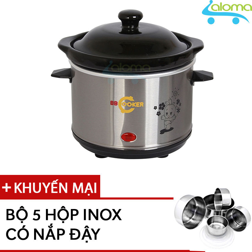 Nồi nấu chậm hầm kho nấu cháo 0.7 lít BBcooker B07 + tặng bộ 5 hộp inox có nắp