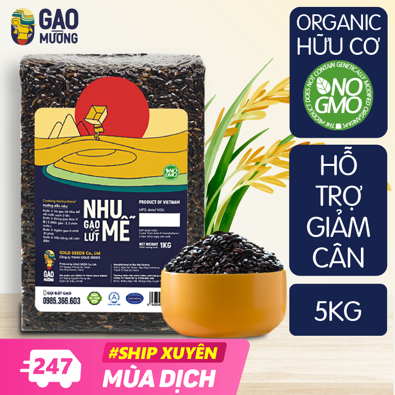 5Kg Gạo Lứt Đen Hữu Cơ Nhu Mễ 11lbs - Đặc Sản Organic Điện Biên Dùng Để Nấu Xôi Nấu Chè Phù Hợp Ăn Kiêng, Thực Dưỡng, Eat Clean - GAO Mường - Ngôi Sao Tây Bắc