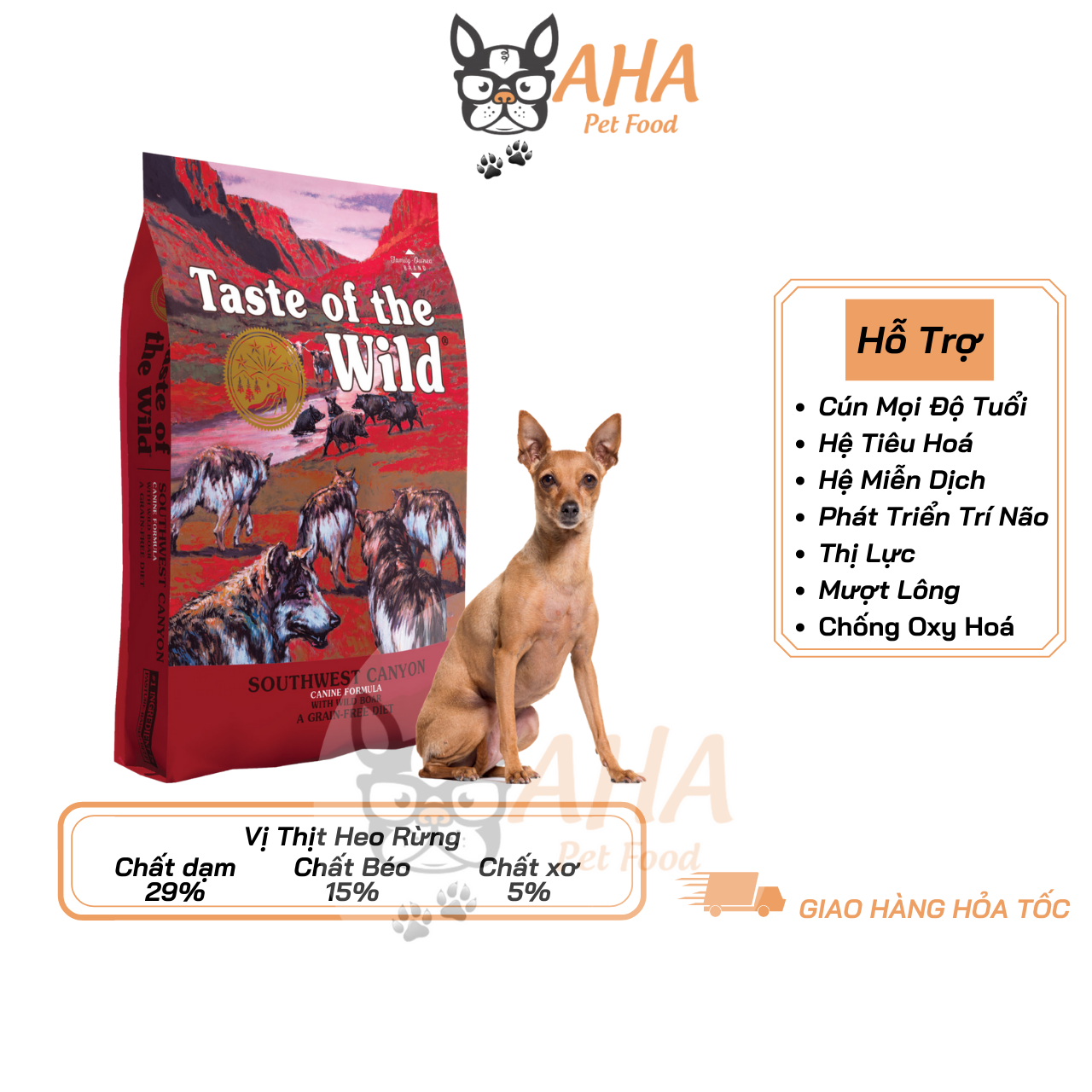 Thức Ăn Cho Chó Phốc Sóc - Taste Of The Wild - Heo Rừng Trái Cây Rau Củ Quả Da Lông Bóng Mượt Hệ Miễn Dịch & Hệ Tiêu Hoá Khoẻ Mạnh Men Vi Sinh Đường Ruột - ahapetfood