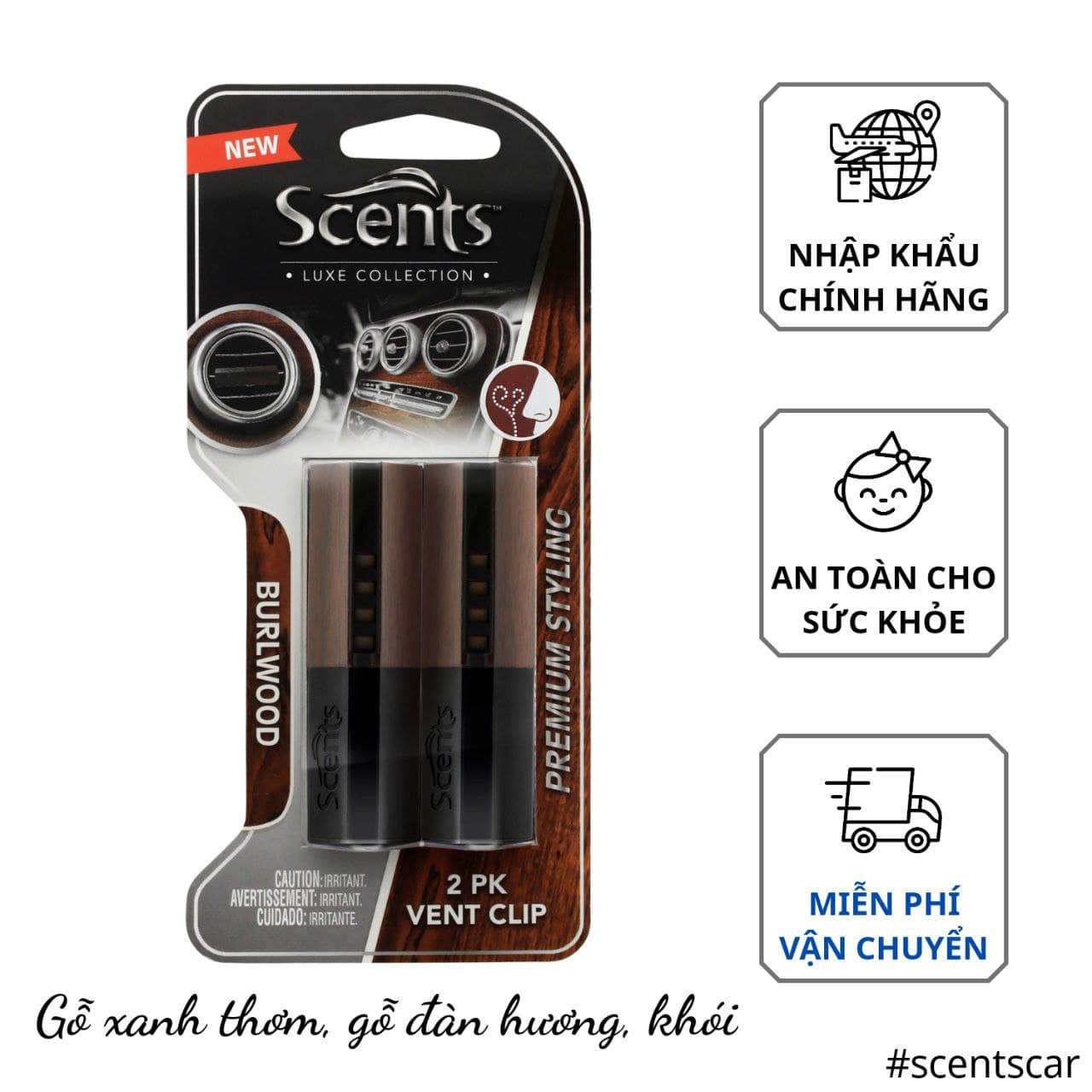 Nước Hoa Kẹp Cửa Gió Scents Luxe Vent (Hương Gỗ Thơm) Nhập Khẩu Chính Hãng