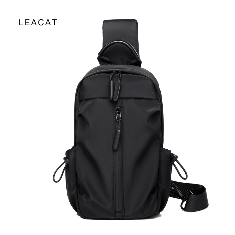 Leacat Túi đeo chéo Túi đeo chéo bằng nylon chống thấm nước phong cách Hàn Quốc Túi đeo ngực thoáng mát sạc USB Túi thể thao thông thường