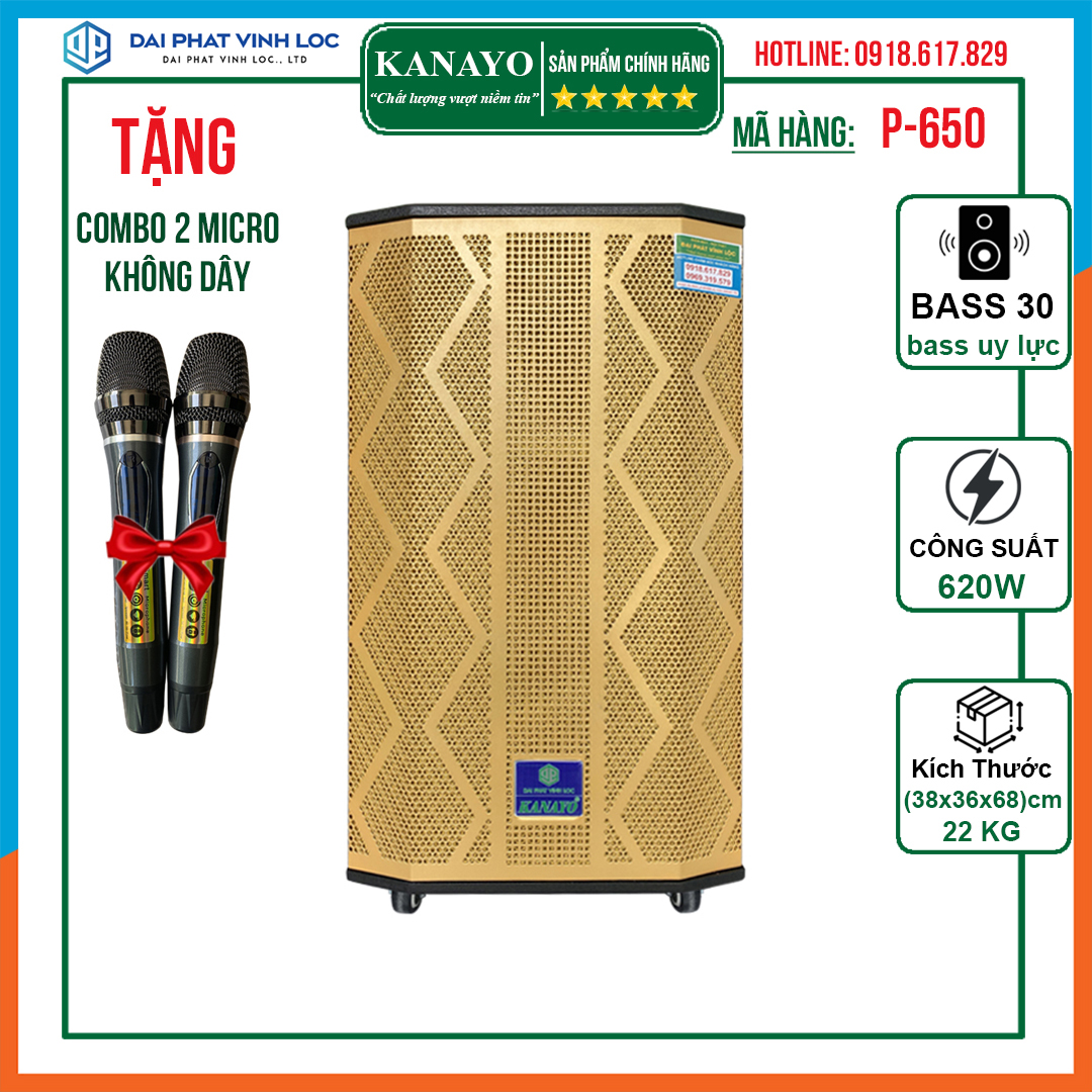 Loa Kéo Karaoke Công Suất Lớn 620W | Loa Kéo Giá Rẻ Kanayo K-650 | Loa Kéo Bluetooth Đọc Được Usb Thẻ Nhớ Tay Kéo Sang Trọng Tặng Kèm 2 Mic Hát Karaoke