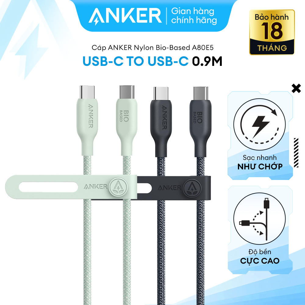 Cáp Sạc Anker Nylon Biobraided 543 USBC to USBC Công Suất Tới 240W Dài 0.9M A80E5