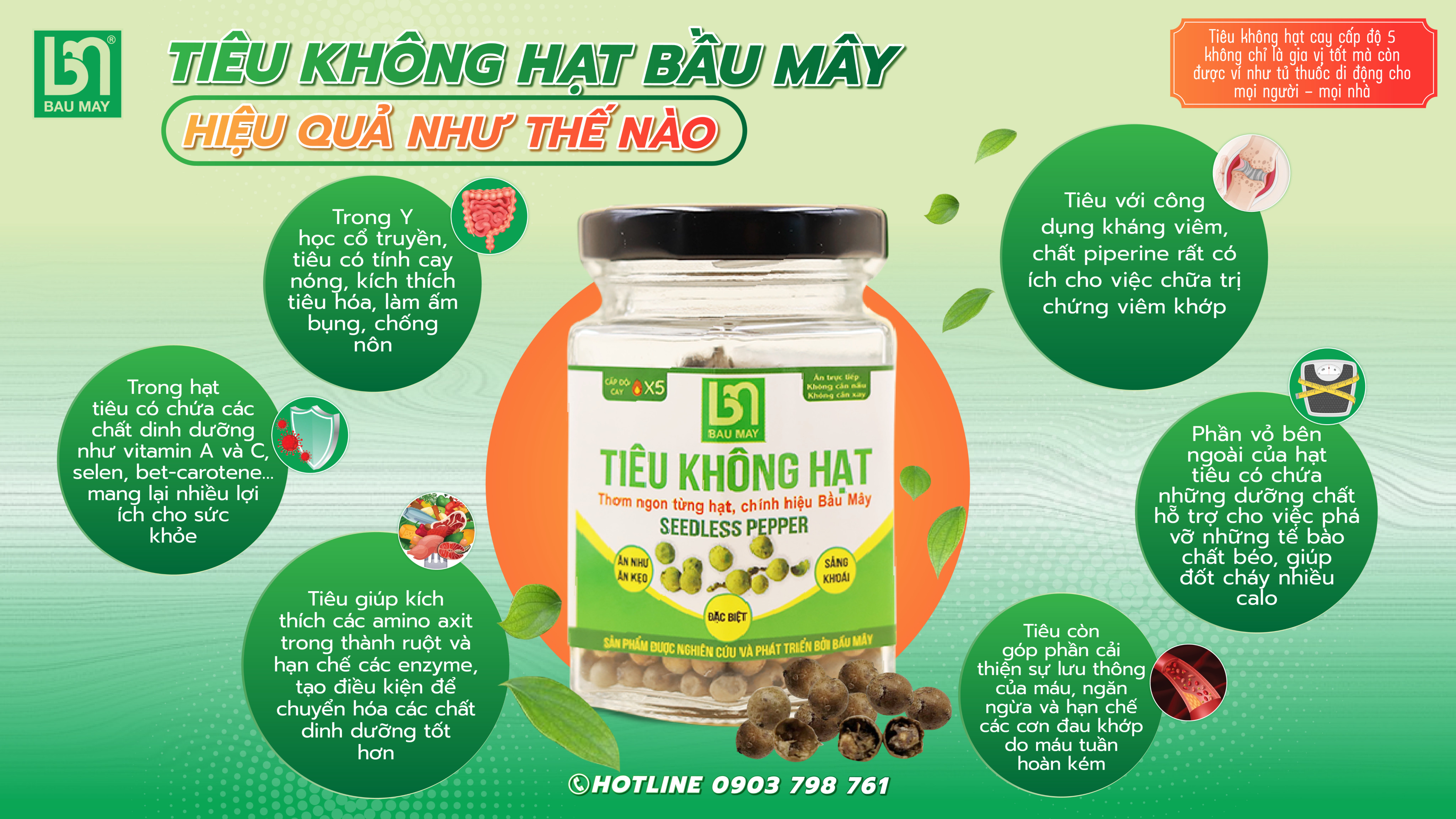 Tiêu không hạt hữu cơ Bầu Mây - Giúp kích thích ăn uống và cải thiện hệ tiêu hóa như chống nôn, chống cảm lạnh, làm ấm bụng