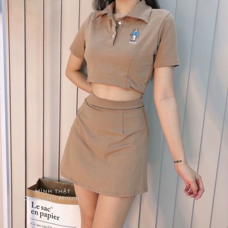 Set chân váy và áo thêu gấu siêu cưng