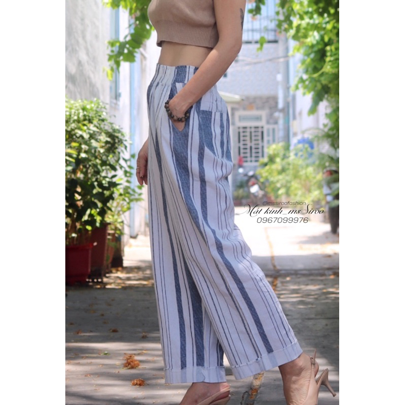 Quần linen ống rộng lật lai 45-78kg