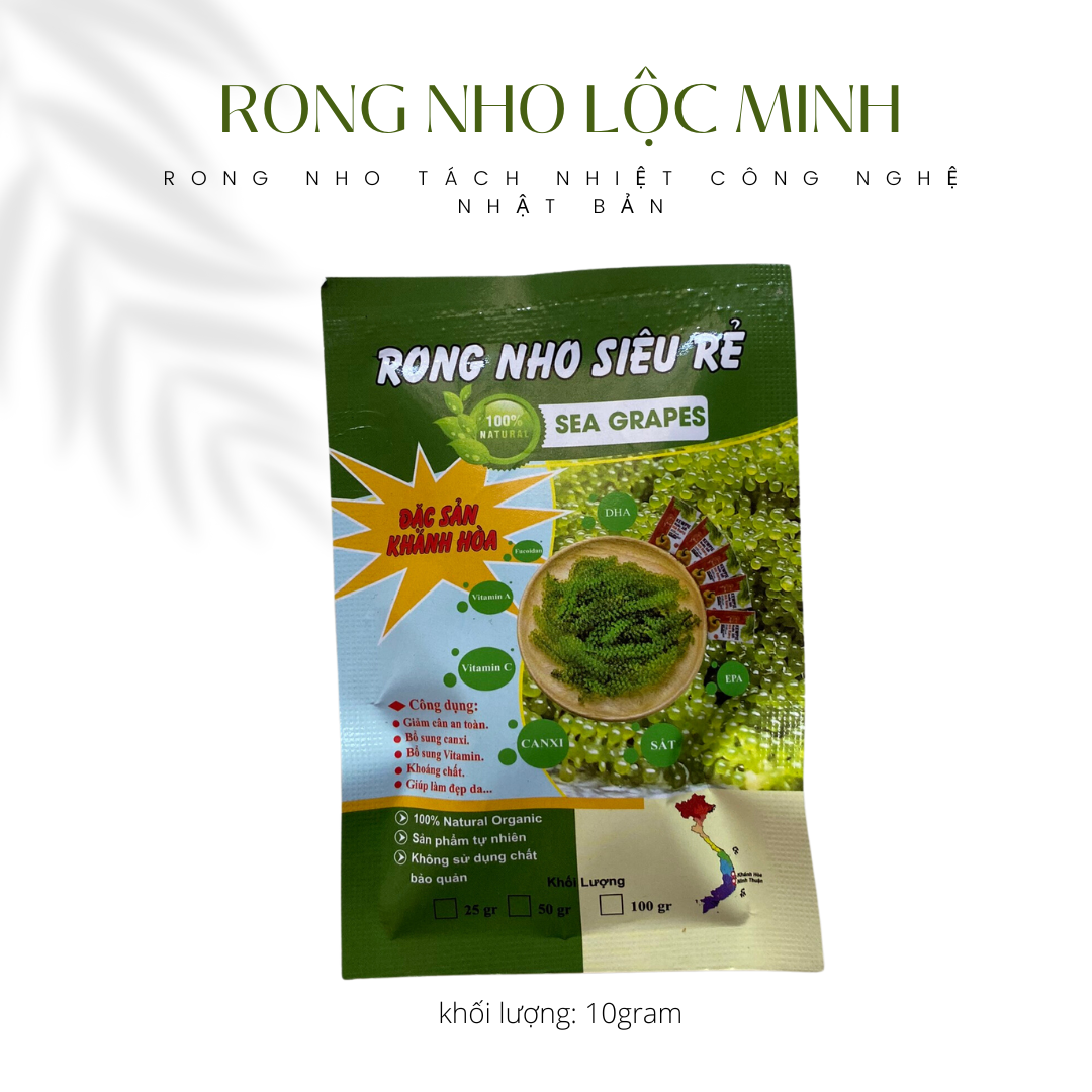 [MUA NHIỀU ĐƯỢC NHIỀU] Rong nho tách nước LỘC MINH khi mua 1 gói 10gr nở ra rong tươi 30g tặng thêm 1 gói nước sốt mè rang 15ml, ăn vặt siêu ngon, giảm cân, ít béo, khi mua 7 được tặng 1 gói 10gr, mua 12 tặng 2 gói 10gr cùng loại.