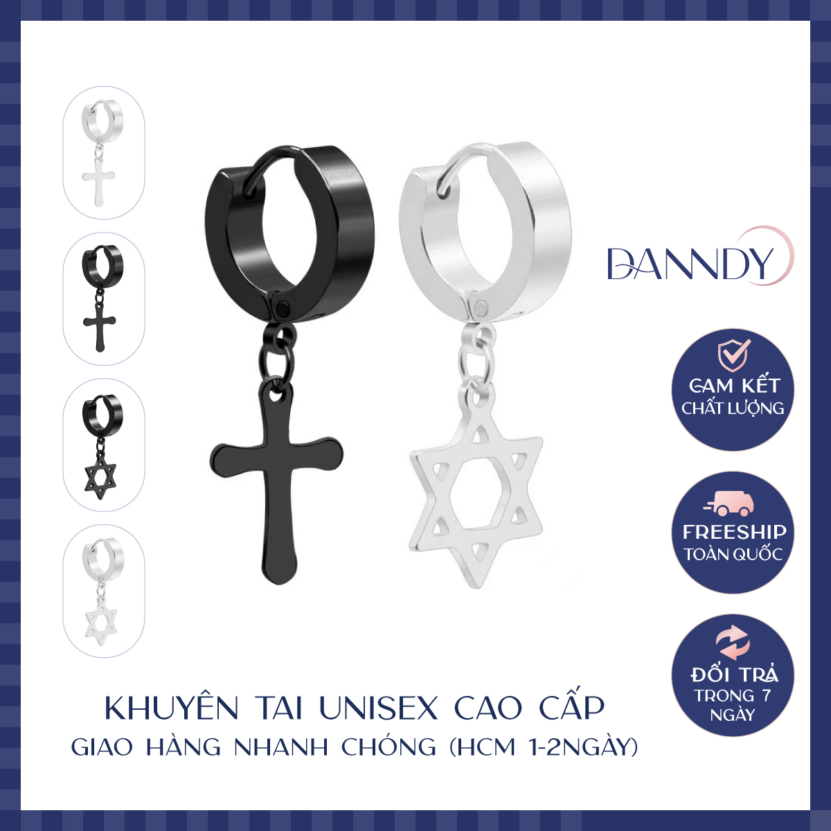 Bông tai nam thánh giá không gỉ, khuyên tai nam thánh giá, bông tai hình ngôi sao, khuyên tai nam đẹp cool ngầu không gỉ | Dandy